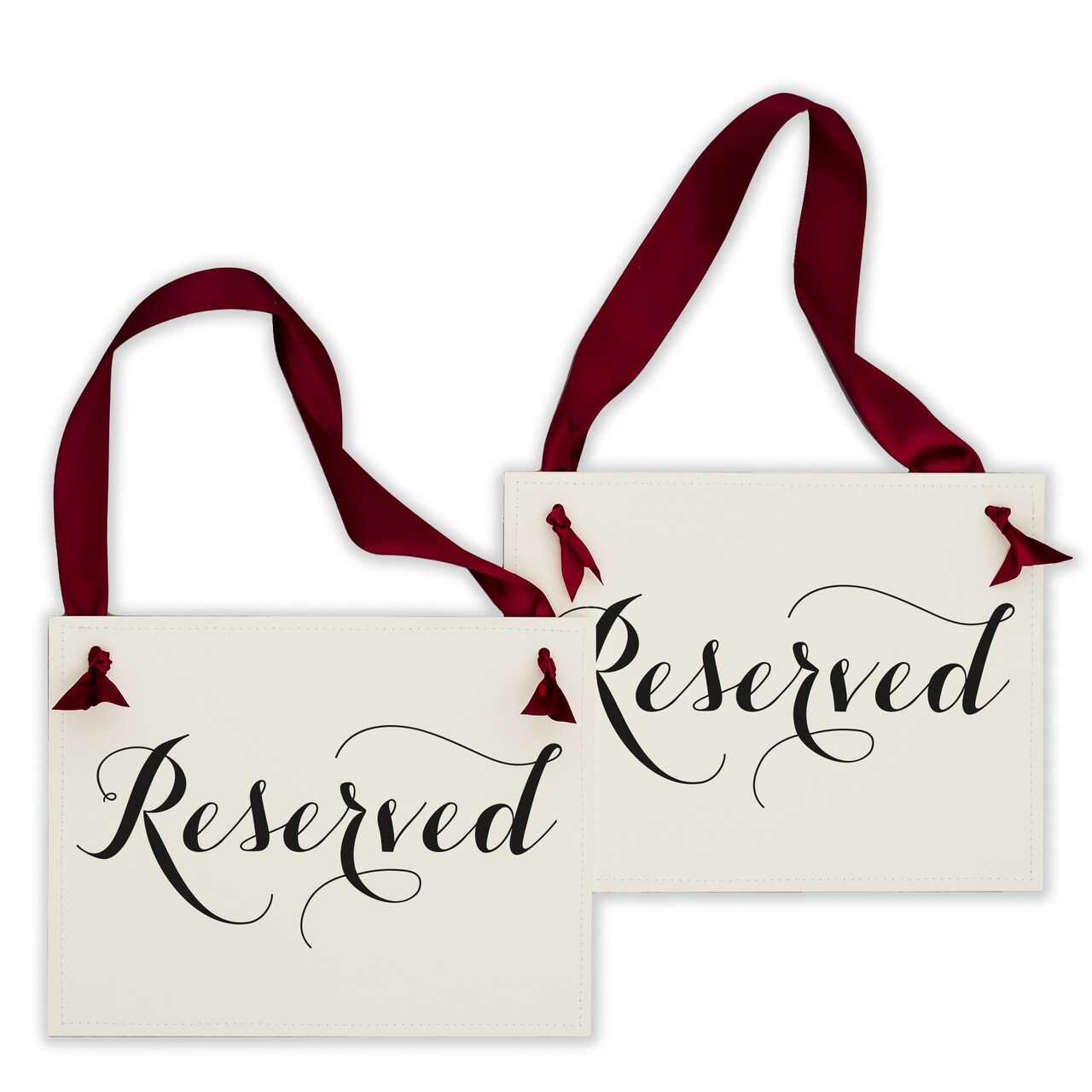 Ritzy Rose 2 Fancy Reserved Signs - Black on 11x8in Ivory Linen Cardstock with Wine Ribbon